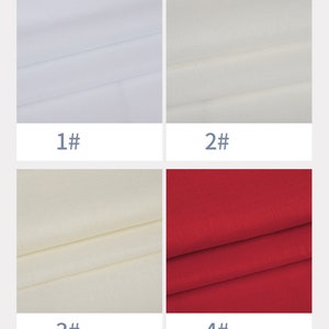 May include: Four fabric swatches, numbered 1 to 4. Swatches 1 and 2 are white, swatch 3 is off-white, and swatch 4 is red.