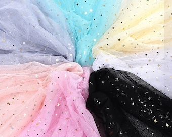 Stars Sheer Organza Fabric, Sequin Fabric, Star Gauze Background Cloth, Net Gauze Fabric,  Decorative Fabric, By the Yard