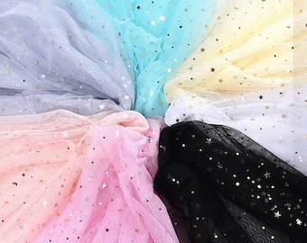 Étoiles Sheer Organza Fabric, Sequin Fabric, Star Gauze Background Cloth, Net Gauze Fabric, Decorative Fabric, par cour