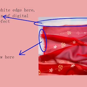 K&ouml;nnte beinhalten: Roter, durchsichtiger Stoff mit einem wei&szlig;en Rand und einem Blumenmuster. Der wei&szlig;e Rand ist ein 1 cm breiter Rand vom Digitaldruck, kein Fehler. "Es ist kein Fehler hier."