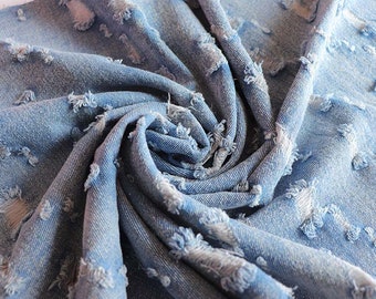 Tela de mezclilla lavada, tela de mezclilla 100% algodón, tela de mezclilla azul, tela de mezclilla con agujeros, tela de ropa, por medio patio