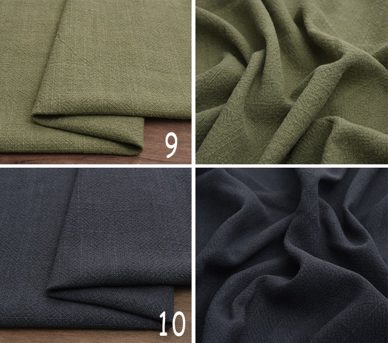 May include: Close-up of two fabric swatches. The top swatch is a dark green, textured fabric. The bottom swatch is a dark grey, textured fabric. The swatches are labelled with the numbers 9 and 10.