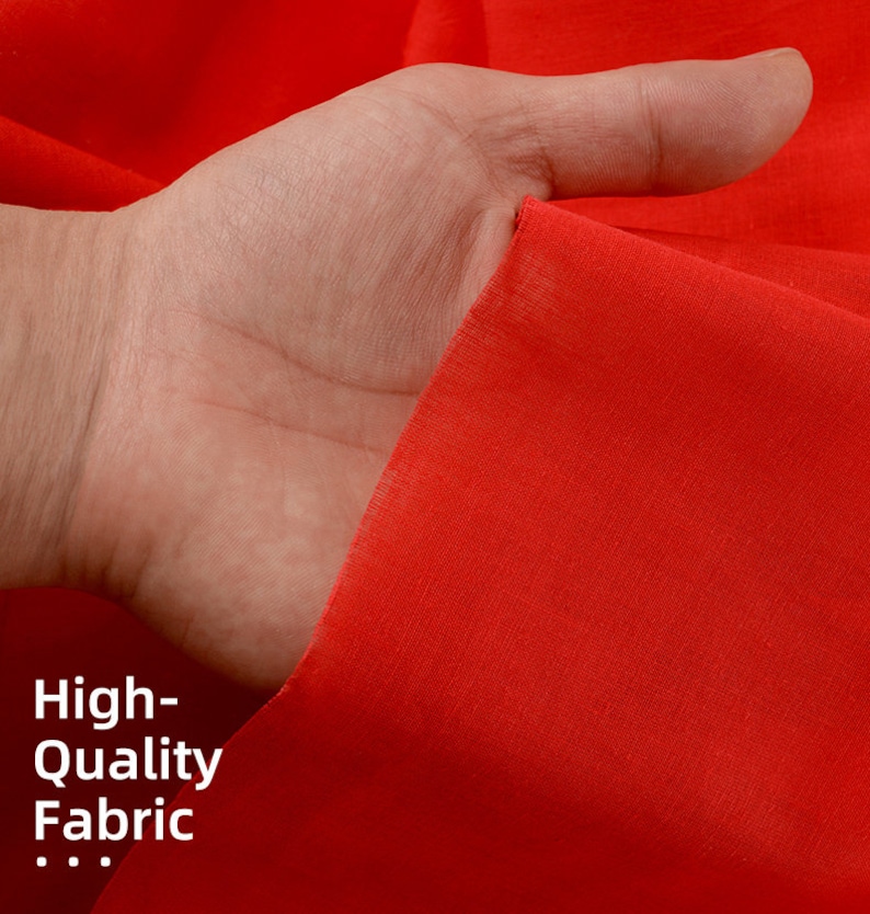 May include: Close-up of a bright red fabric, showing the texture and drape. The text "High-Quality Fabric..." is visible in the bottom left corner.