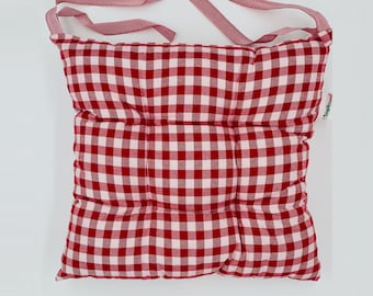 Red Gingham | Poly-cotton Chair Cushion Seat Pad with Ties | Ideal for Dining Room, Garden, Kitchen