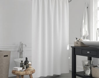 Plain White | Narrow | Extra Long and Wide Fabric Bathroom Shower Curtain with a Weighted Bottom Hem in Various Sizes
