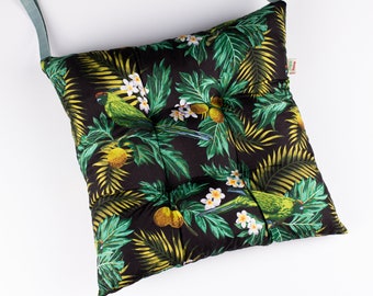 Tropical | Funky Chair Cushion Seat Pad with Ties | Ideal for Dining Room, Garden, Kitchen
