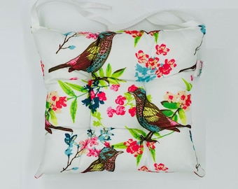 Birds and Blossom | Funky Chair Cushion Seat Pads with Ties |  Ideal for Dining Room, Garden, Kitchen