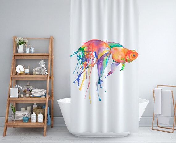 Colourful Goldfish Extra Long Fabric Bathroom Shower Curtain 180cm
