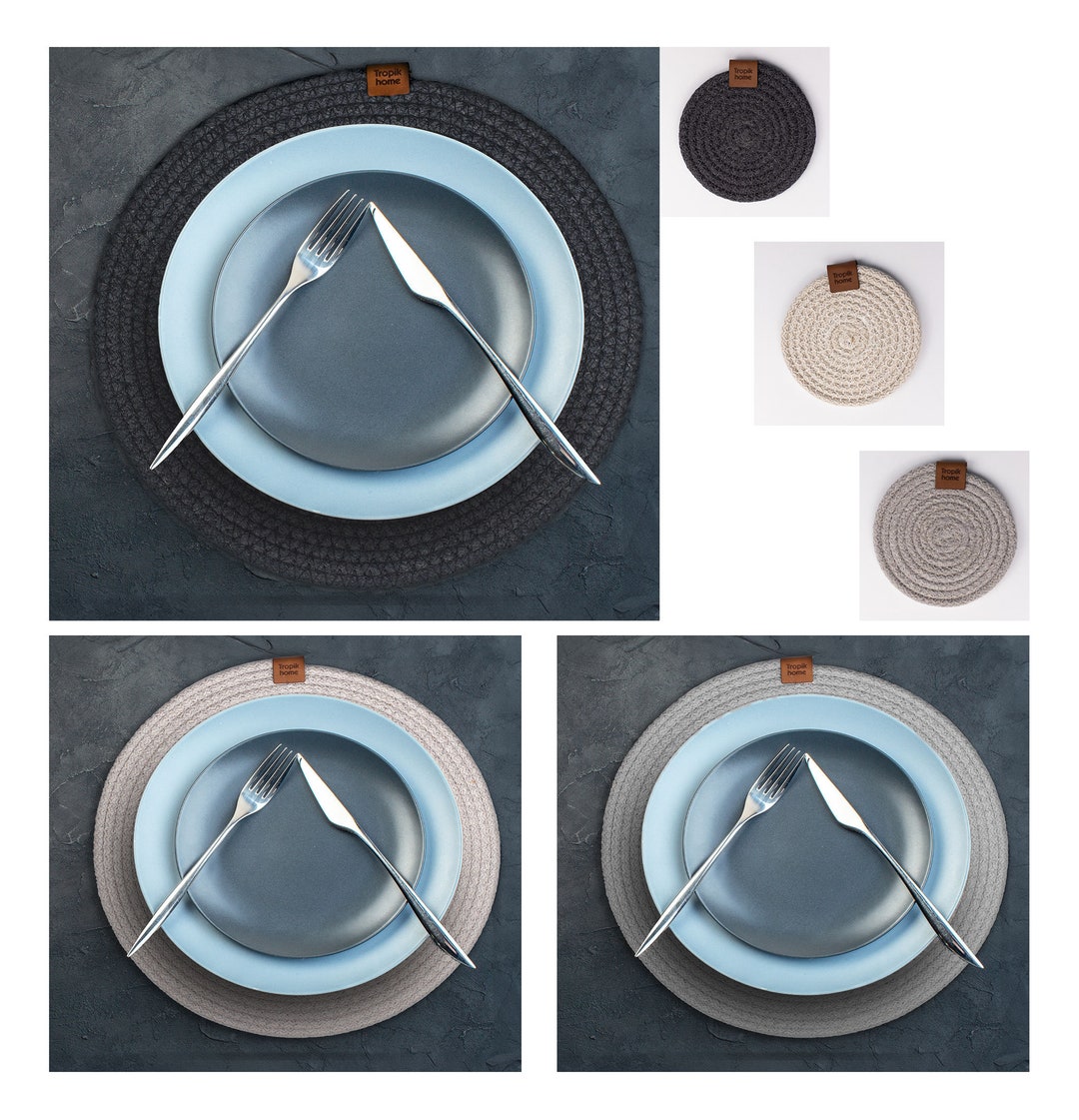 Tropik Home 12 Round Cotton Placemats & Coasters Dinner Mat Set