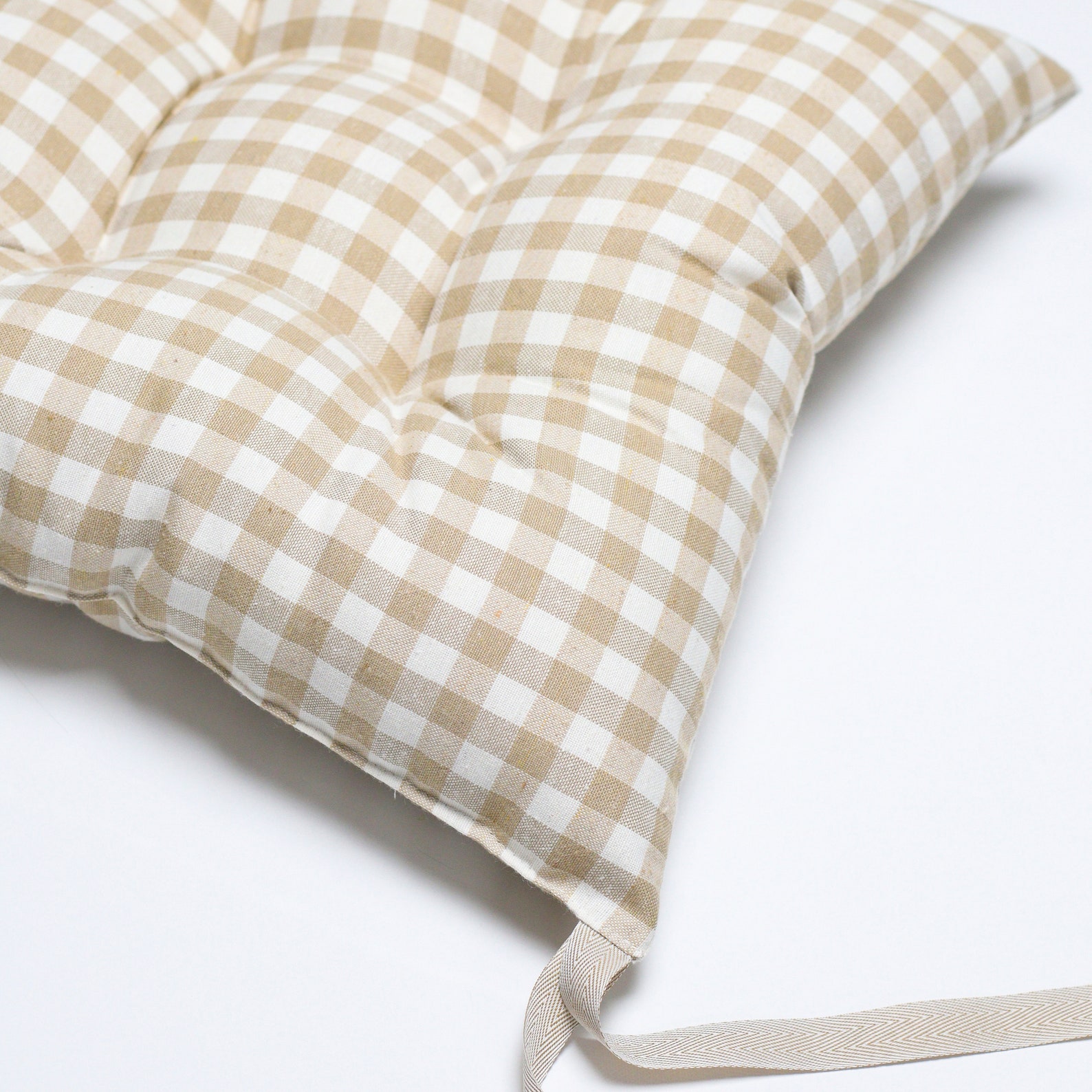 Beige Gingham Polycotton Chair Cushion Seat Pad With Ties Etsy UK