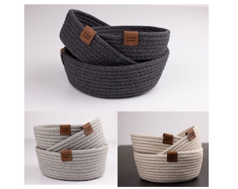 Tropik Home Set Of Three Stylish Hand Made Cotton Jute Storage/Organiser  Baskets/Bowls In Cream, Grey or Dark Grey