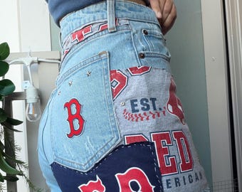 Red Sox Patchwork Rework Denim Shorts