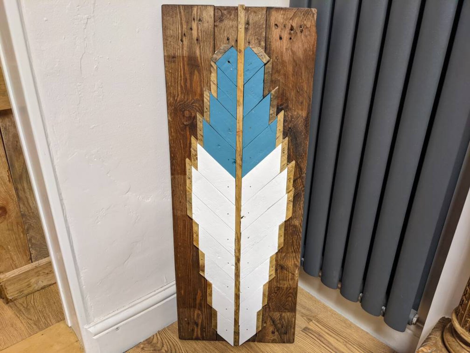Feather Wall Decor Reclaimed Wood Feather Geometric Rustic Etsy