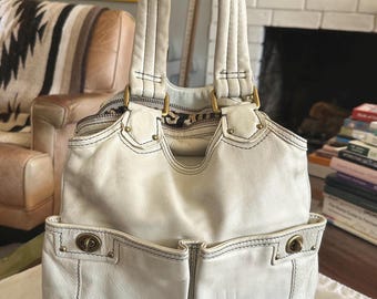 Vintage Cream Leather Slouchy Tote Bag | Marc Jacobs Y2K Carryall