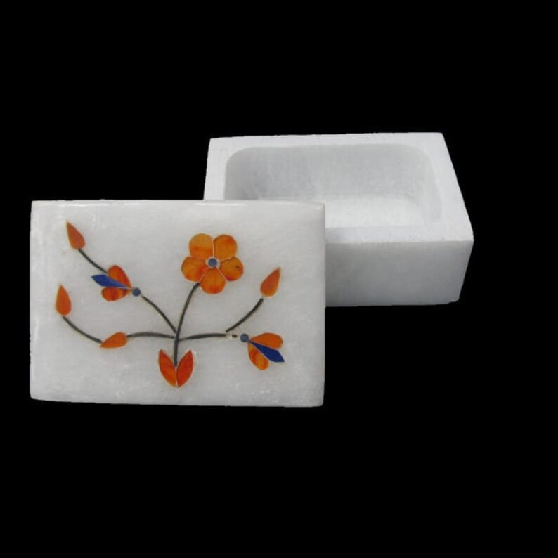 Jewelry Box White Marana Marble Carnelian Semi Precious Stone Home Decor Gift