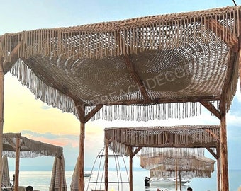 Cubierta de macramé estilo boho tejida a mano con flecos: dosel de sombra para patio, pérgola, patio trasero, decoración de toldo de playa en interiores y exteriores