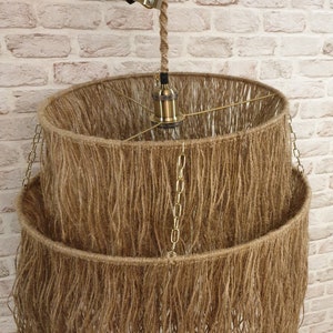 Boho Pendant Light, Jute Fringe Chandelier, Naturalistic Ceiling Lighting, Beach Style Light Fixture zdjęcie 3