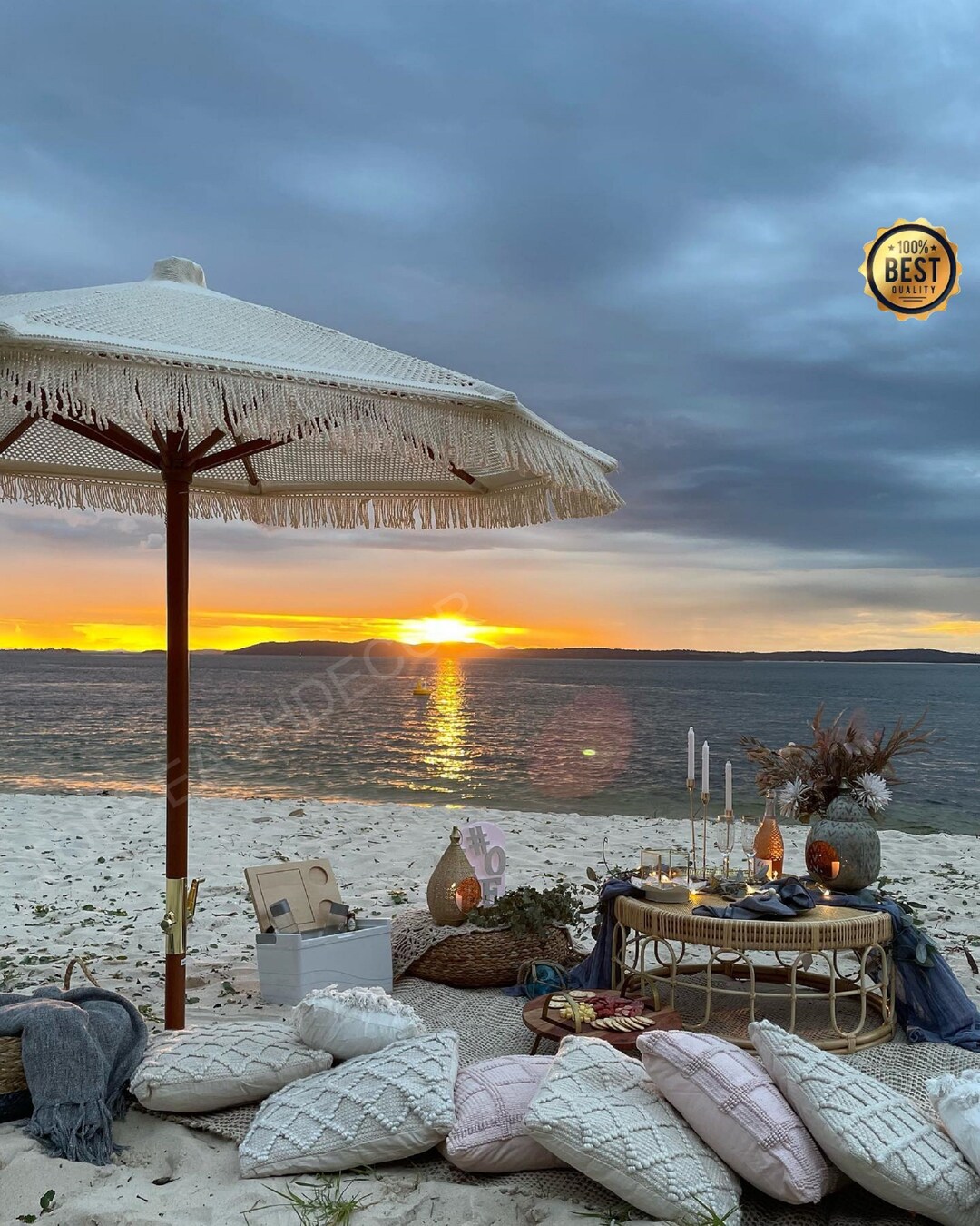 Makramee Boho Strand Sonnenschirm Mit Beige Baumwollgarn Baldachin Mit
