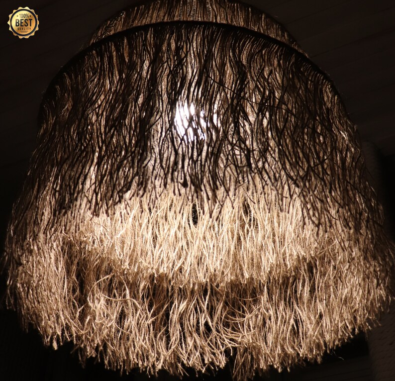 Boho Pendant Light, Jute Fringe Chandelier, Naturalistic Ceiling Lighting, Beach Style Light Fixture zdjęcie 5