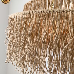 Boho Pendant Light, Jute Fringe Chandelier, Naturalistic Ceiling Lighting, Beach Style Light Fixture zdjęcie 4