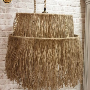 Boho Pendant Light, Jute Fringe Chandelier, Naturalistic Ceiling Lighting, Beach Style Light Fixture zdjęcie 2