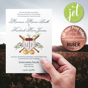 EDITABLE Fall Baseball Wedding Invitation and RSVP Card, Customize instantly, 5x7", JetTemplate