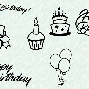 Birthday SVG PDF and PNG file pack. Solid images and outline | Etsy