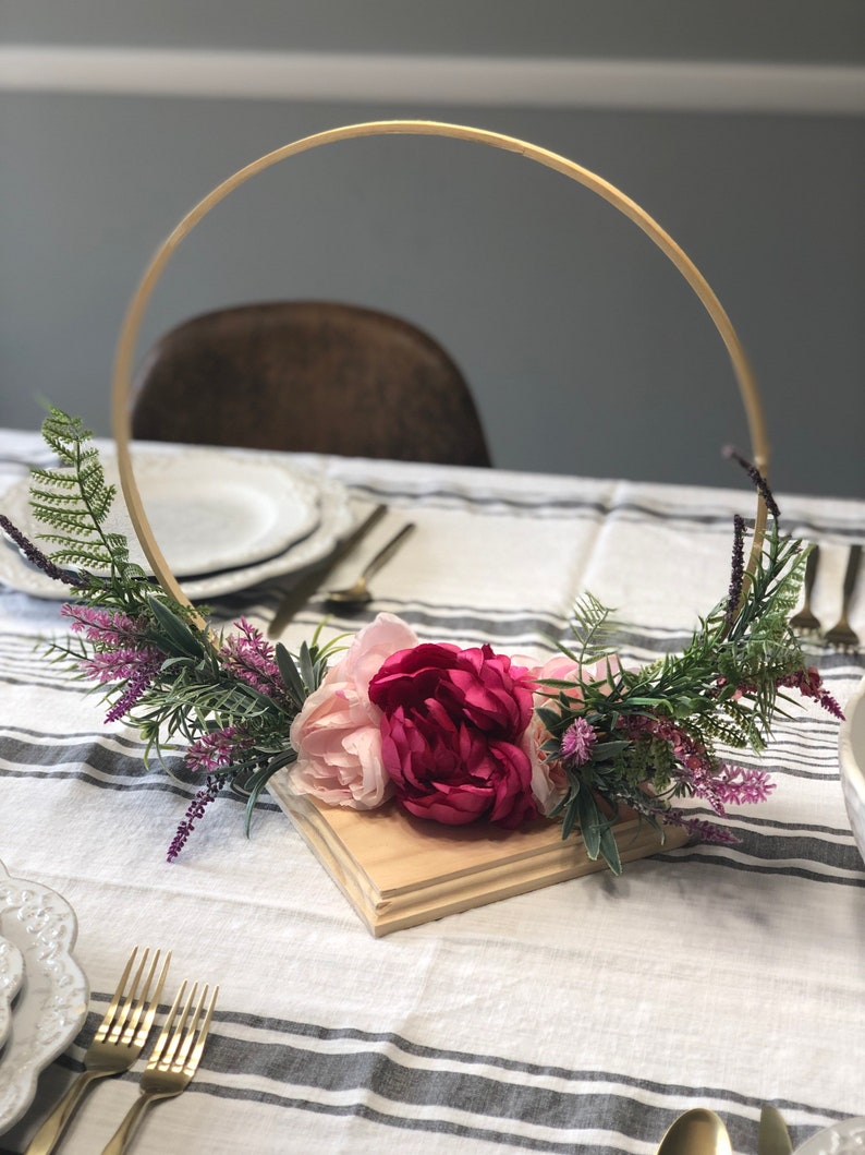 14 Wooden Hoop Centerpiece with Faux Pink and Greenery Etsy