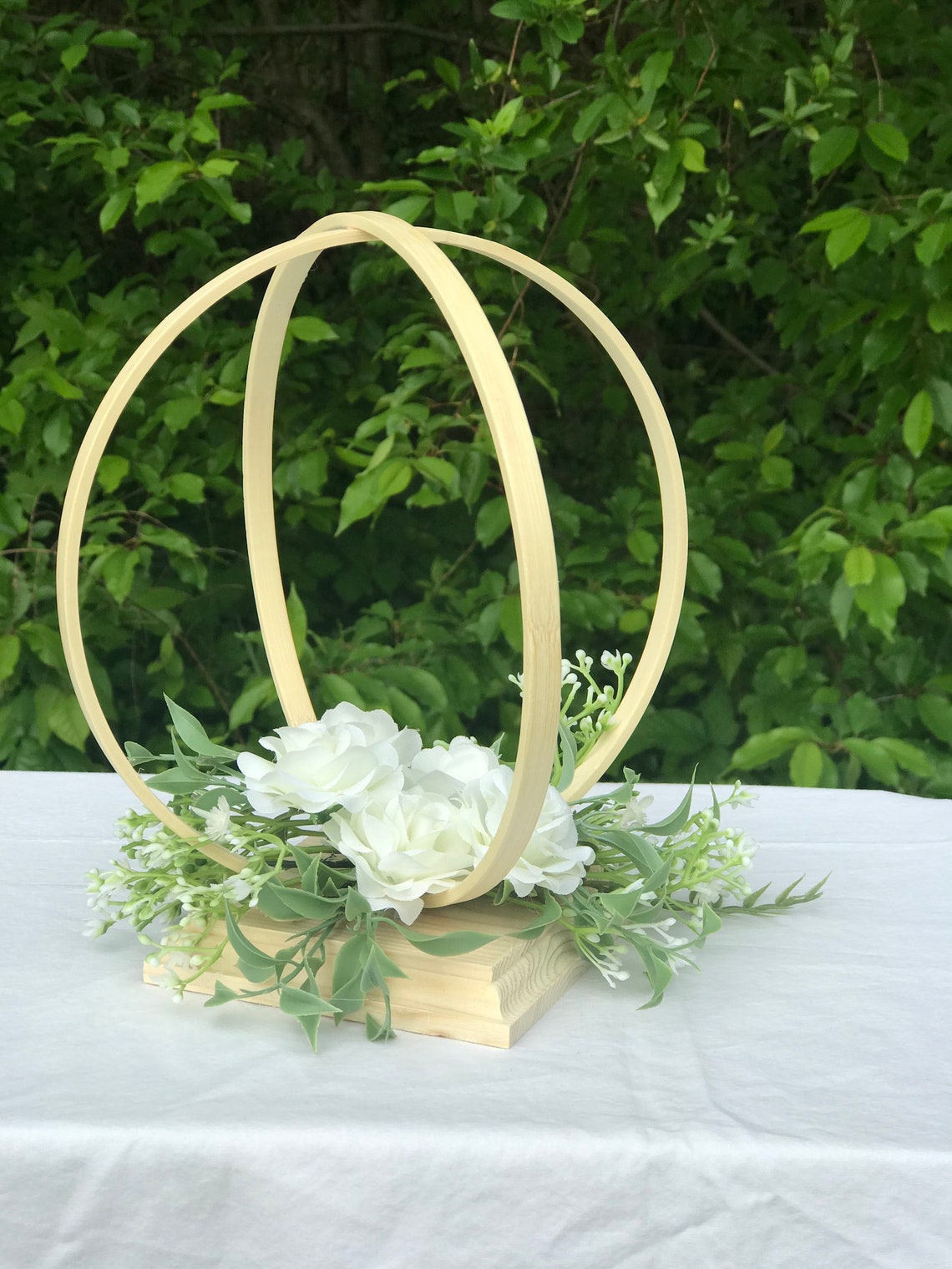 8 Double Wooden Hoop Centerpiece with greenery and faux Etsy