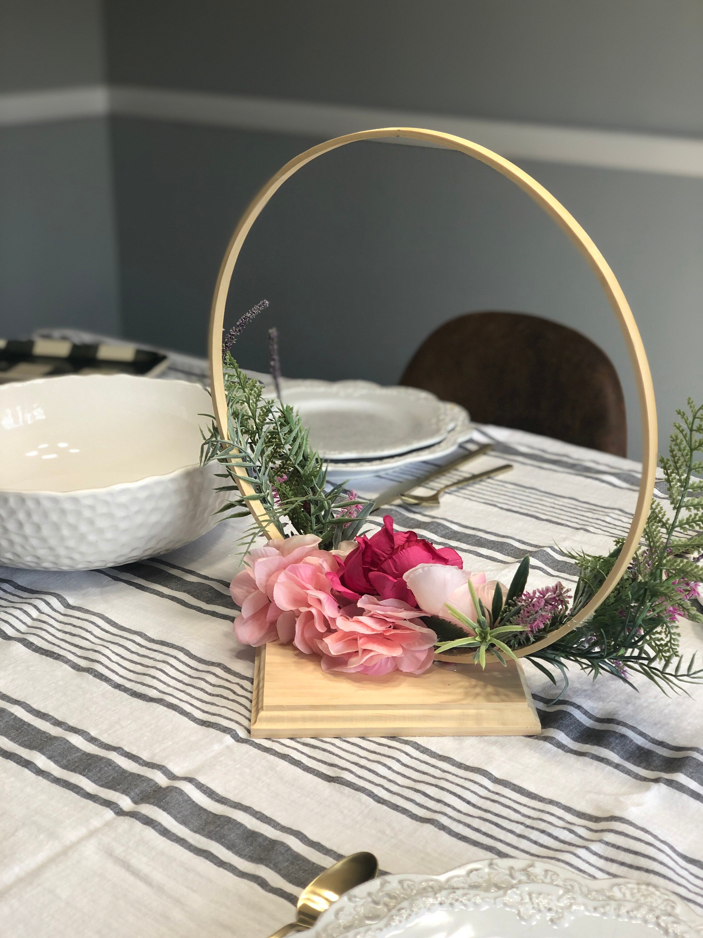 14 Wooden Hoop Centerpiece with Faux Pink and Greenery Etsy