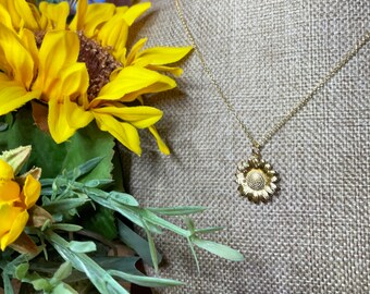 Gold Sunflower Necklace, Sunflower Charm Pendant, Sunflower Charm Necklace