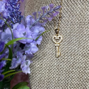 Key Necklace, Bling Key Necklace, Heart Key Necklace, Key Pendant
