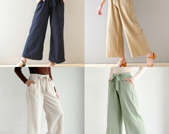 Linen Culottes Pants High Waist Loose Culottes For Summer Women Pants