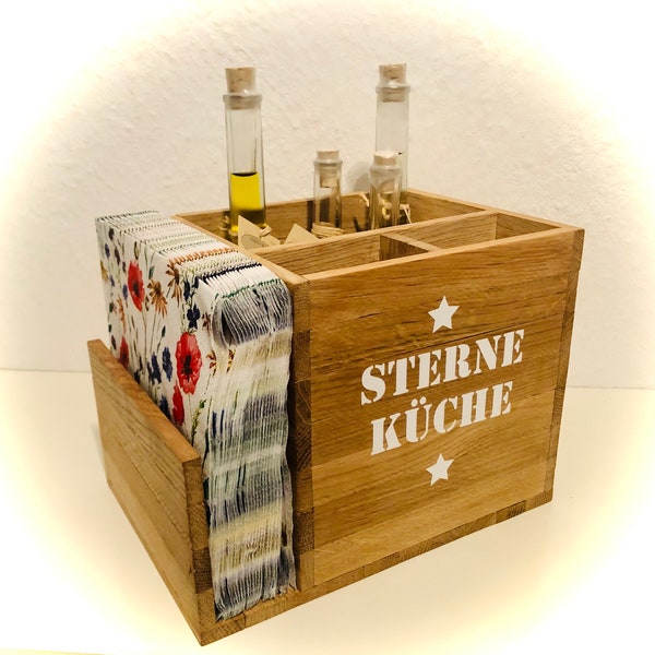 Holzutensilo / Besteckkasten / Holzgeschenke / Küchenaufbewahrung / Sterneküche,  / Essig und Öl / Besteck-Box / Küche / Küchenhilfe