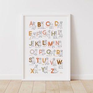 Printable Dog Alphabet Artwork Print | Automatic Download | Dog Lover Nursery | A-Z Dog Breeds | Neutral | Boho