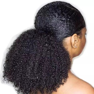 Postiche curly frizzy hair // ponytail afro kinky curly, Mongolian hair 4B/4C, 100% remy human hair, ponytail cord