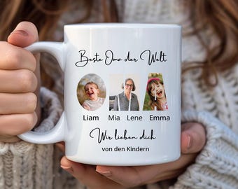 Personalisierte Oma Fototasse mit Enkelkinder, Beste Oma der Welt, Geschenk zum Geburtstag Oma, Geschenk Oma, Geburtstagsgeschenk Großvater