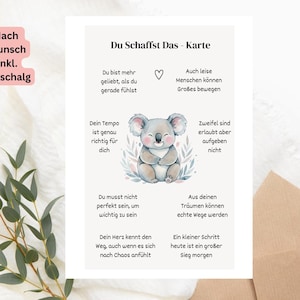 Du Schaffst das Karte, Mutmacher Karte mit liebevollen Affirmationen, Motivation Geschenk für schwere Zeiten, Ermutigung Postkarte