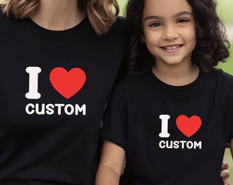 I Love custom shirt, I Heart custom shirt, gepersonaliseerd tekst T-shirt, Y2K T-shirt, custom jaren 90 shirt, custom alle tekst shirts voor het hele gezin