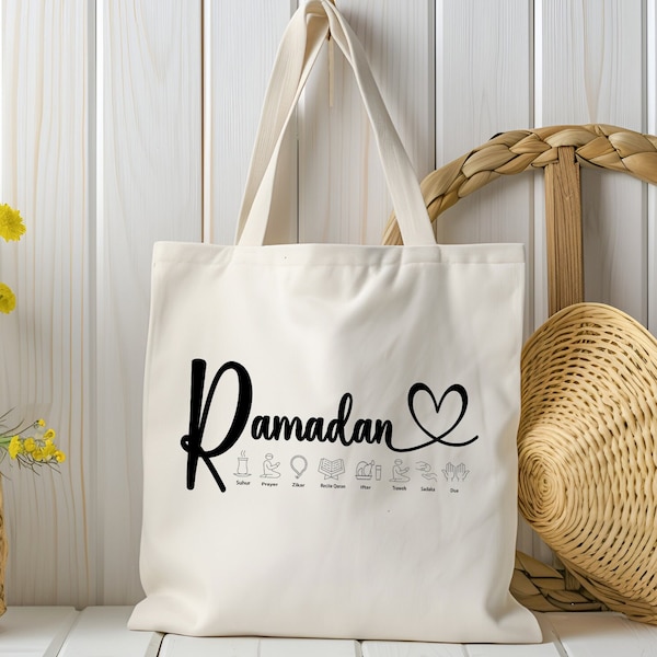 Ramadan Tote Bag, Taraweeh Bag for Men and Women, Prayers Bag, Black White Natural Colors, Must Have Bag for Everyone,