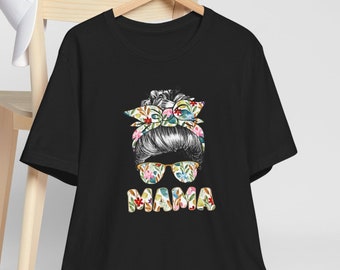 Messy Bun Mama Shirt: Floral Skull Mom Life Tee