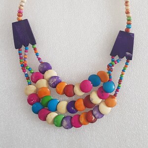 Beaded Necklace, Multicolor Statement Necklace, Rainbow Necklace, Chunky Necklace, Round Necklace, Colorful Jewelry, Vintage Necklace