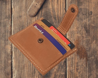Mini Leather Card Holder, Handmade Crazy Horse Credit Card Wallet, Vintage Leather Cardholder, Business Card Gift for Him, Gift for Her