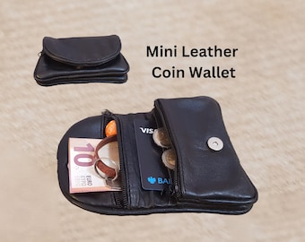 Mini billetera de cuero para mujer, billetera de monedas elegante, billetera de cuero para mujer con cremallera, billetera suave, monedero de moneda de cuero genuino, regalo para ella