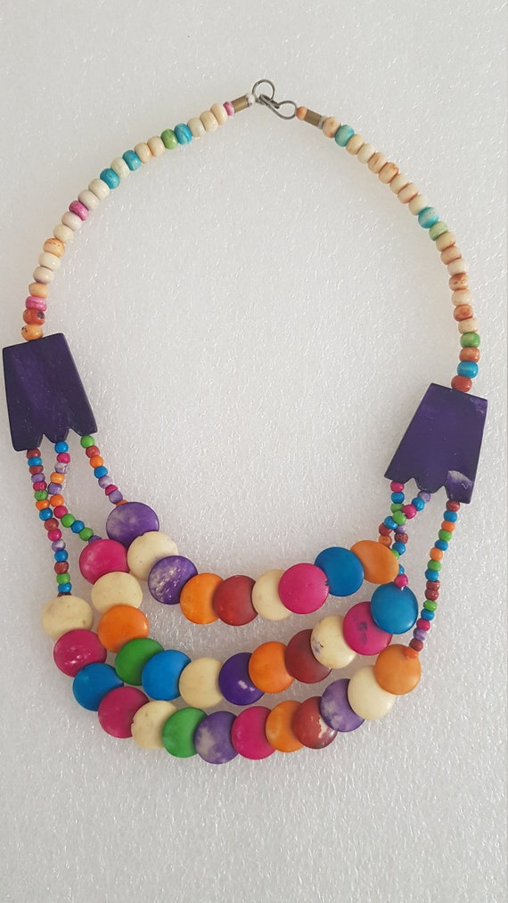 Handmade Multicolor Beaded Necklace: Chunky Rainb… - image 2