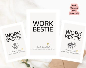 Work Bestie Geschenk für Kollegin, Geburtstagskarte Kollege, Danke Karte Arbeitskollegin, Büro Karte, Abschiedsgeschenk Jobwechsel Geschenk