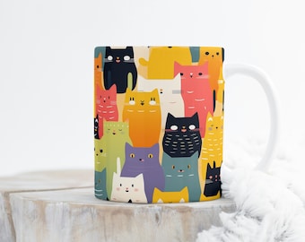 Cute Cat Mug, Kitten Coffee Cup, Cat Party Coffee Cup, Family of Kittens, Cute Cat, Happy Cat Ceramic Mug, Cat Lover Gift