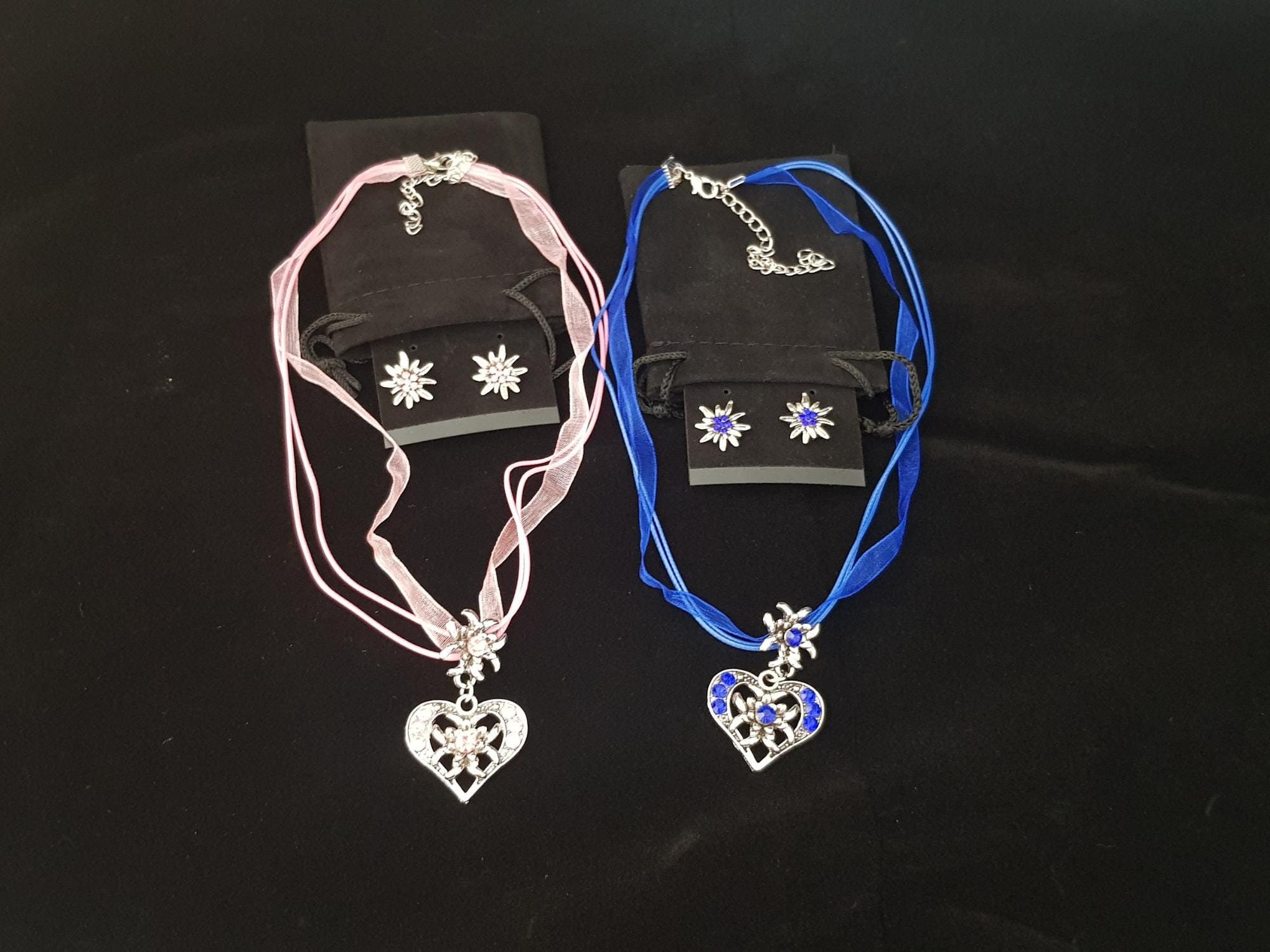 Trachtenschmuck Set 5-teilig Mit Edelweiß - Herz Tasche & Schmuck | Für Oktoberfest & Dirndl