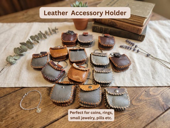 Handmade Leather Accessory Holder, Genuine Cow Leather Pouch Tray, Sustainable Leather, Key Coin Ring Organizer, Unique Gift