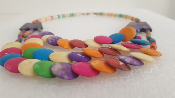 Handmade Multicolor Beaded Necklace: Chunky Rainb… - image 3
